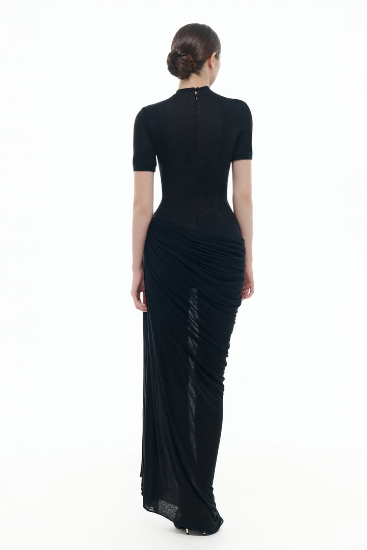 Colette High Neck Draped Maxi Dress - MEAN BLVD