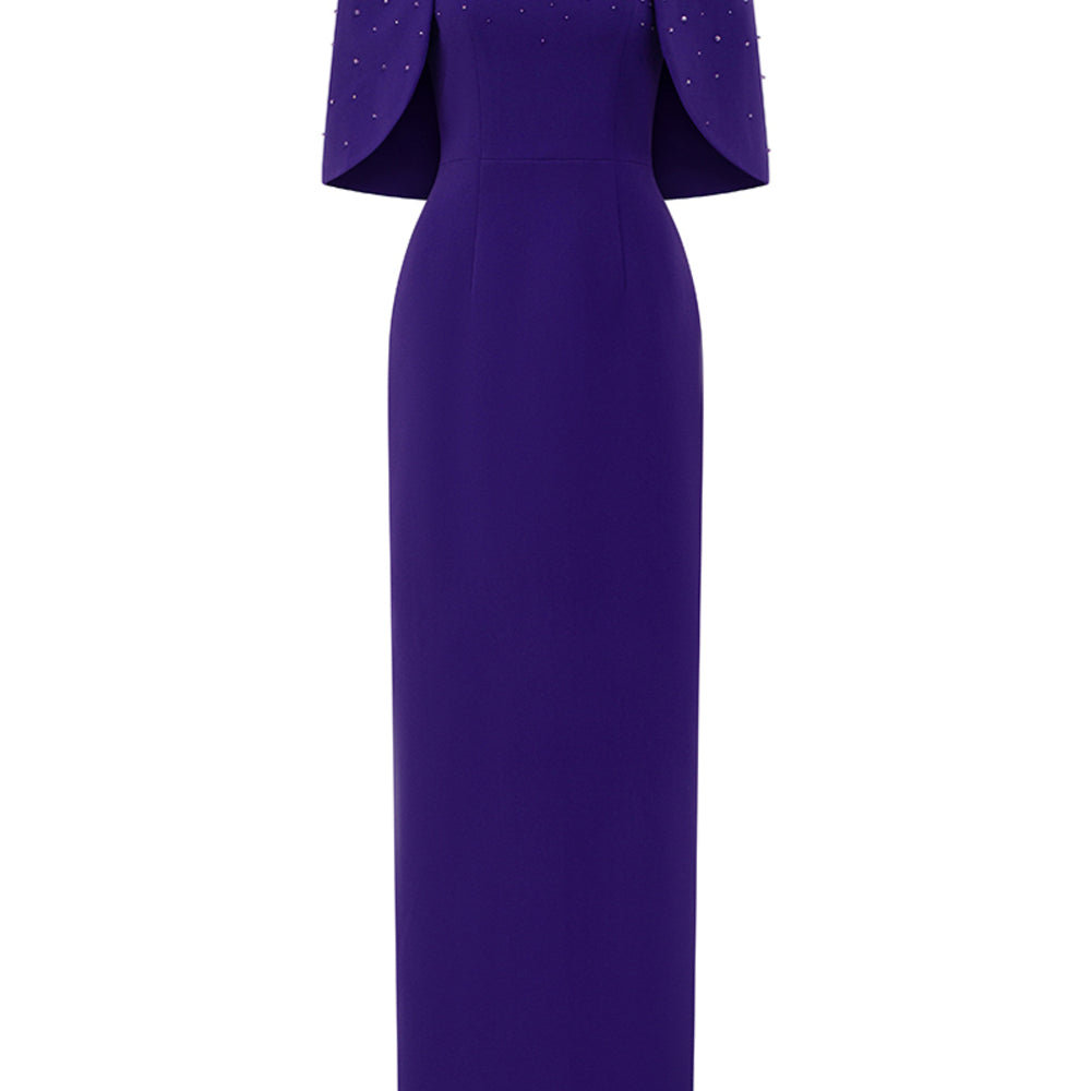 Alessia Sheath Cape Shoulder Crepe Floor Length Set