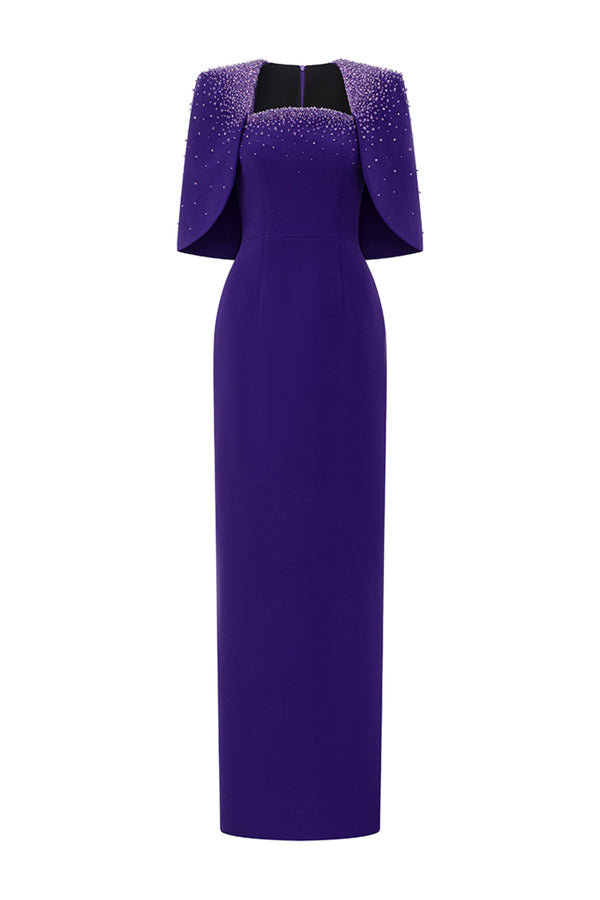 Alessia Sheath Cape Shoulder Crepe Floor Length Set