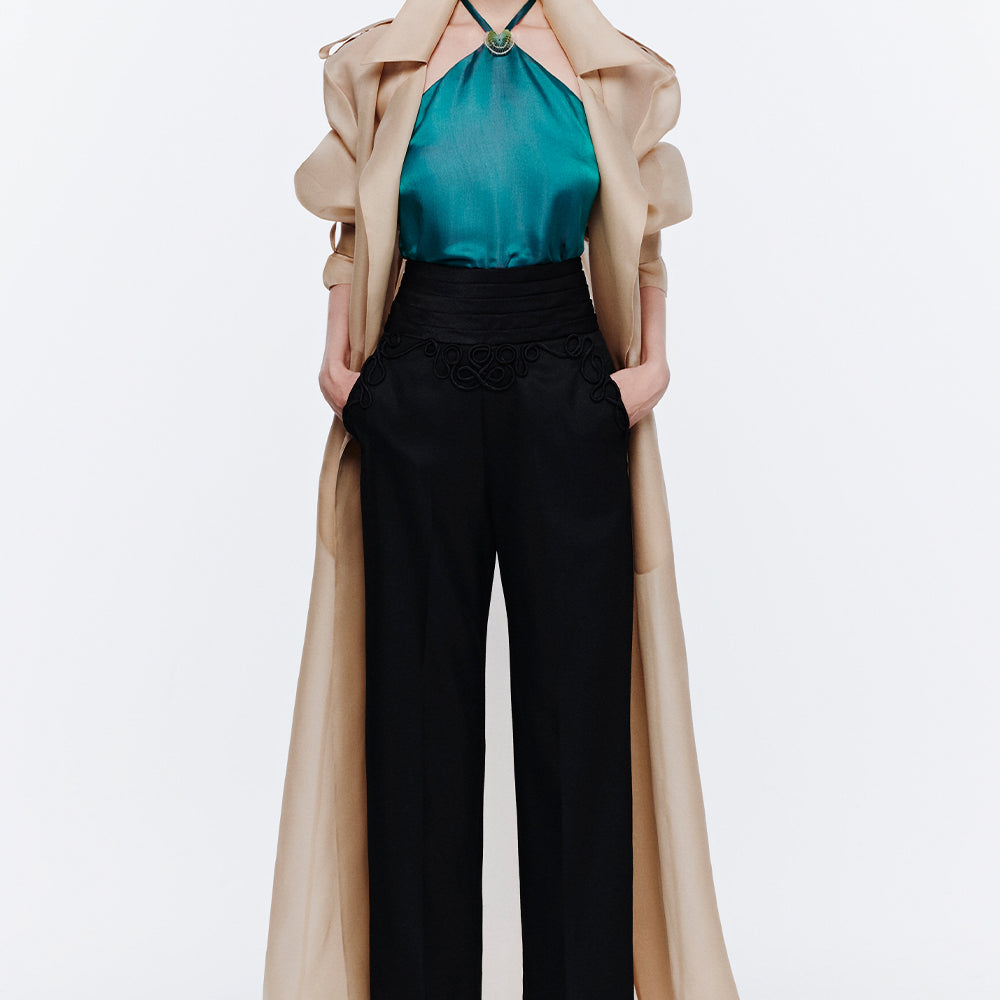 Margo Notch Neck Organza Trench Coat