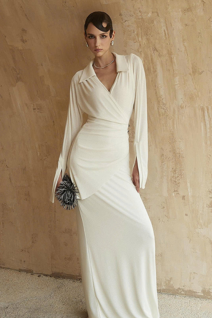 Cordelia Split Sleeve Draped Maxi Dress - MEAN BLVD