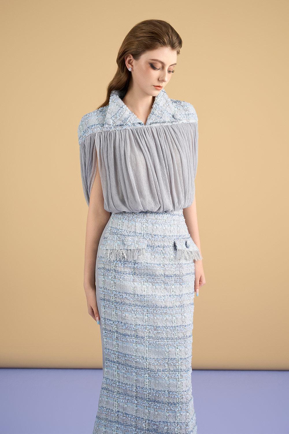 Ophelia Gathered Hanging Sleeved Mesh Foam Top