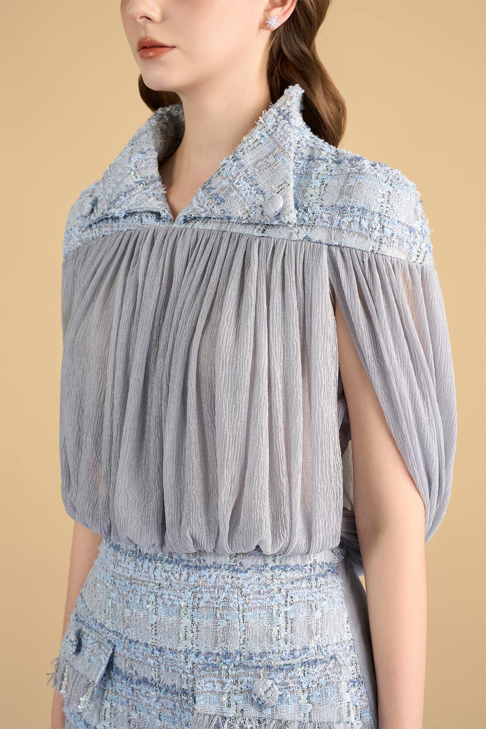 Ophelia Gathered Hanging Sleeved Mesh Foam Top
