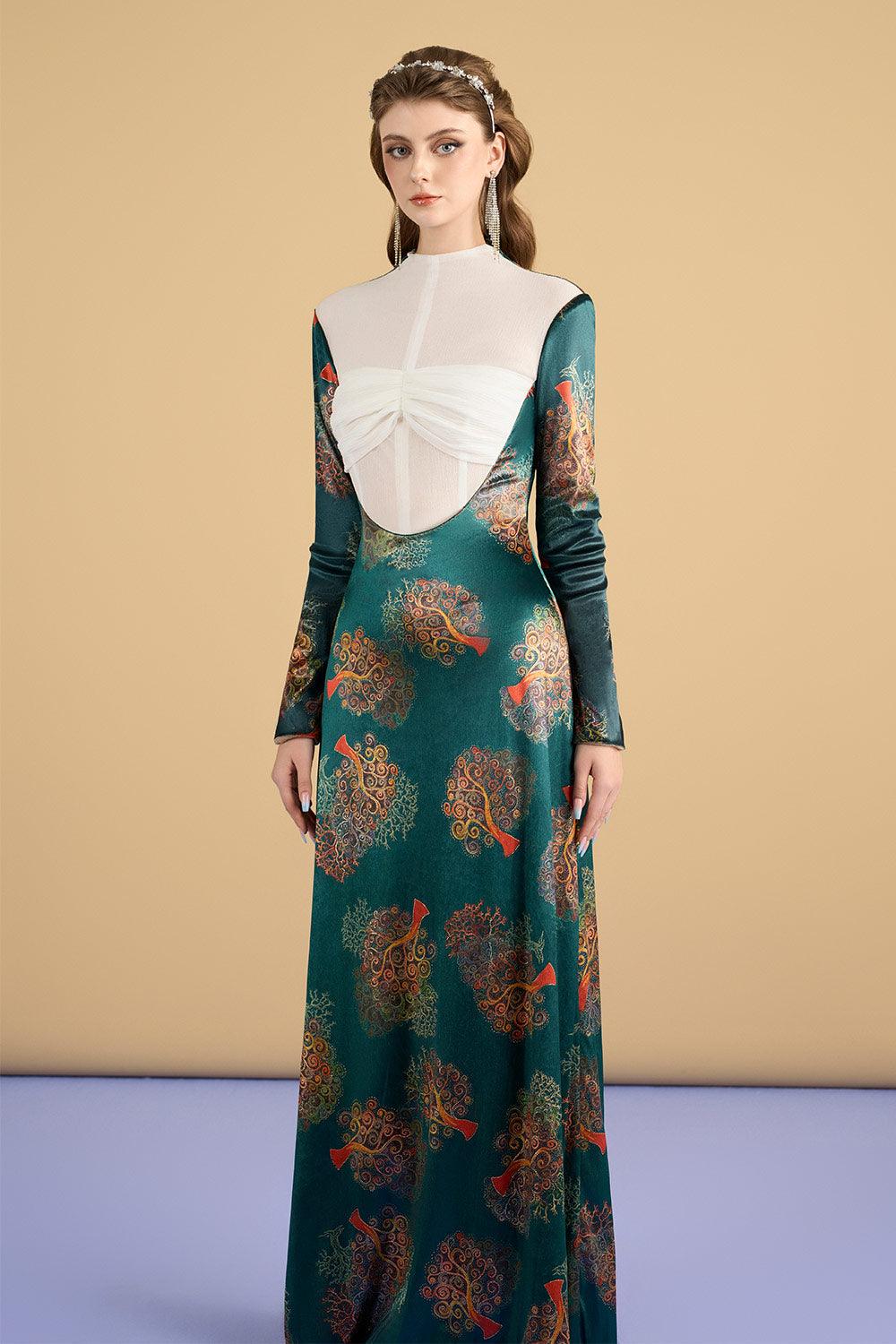 Legacy Sheath Mock Neck Brocade Floor Length Dress