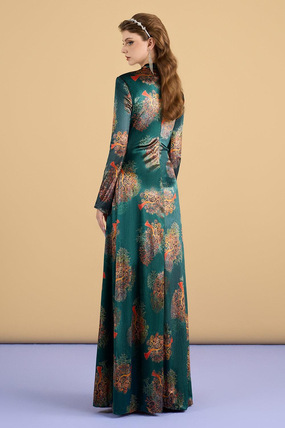 Legacy Sheath Mock Neck Brocade Floor Length Dress