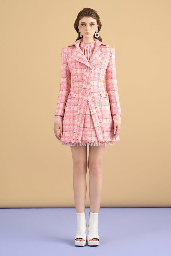 Laney A-line Notch Lapel Tweed Thigh Length Coat