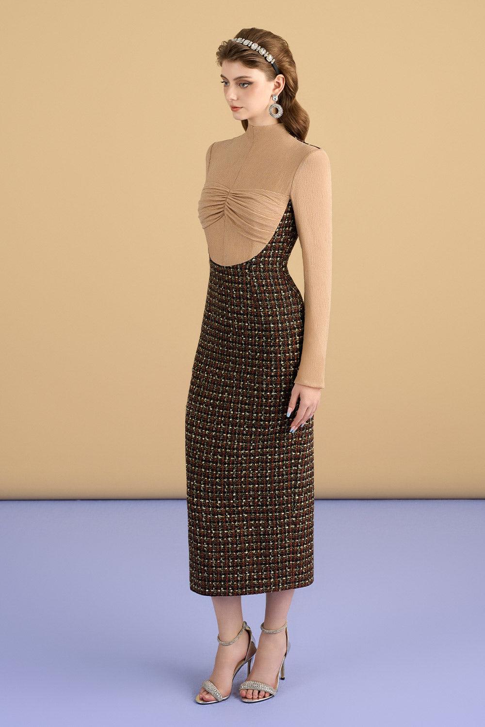 Sariah Sheath Long Sleeved Tweed Midi Dress