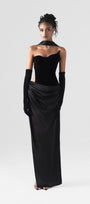 Architectural Corset Silk Velvet Gown With Scarf & Gloves