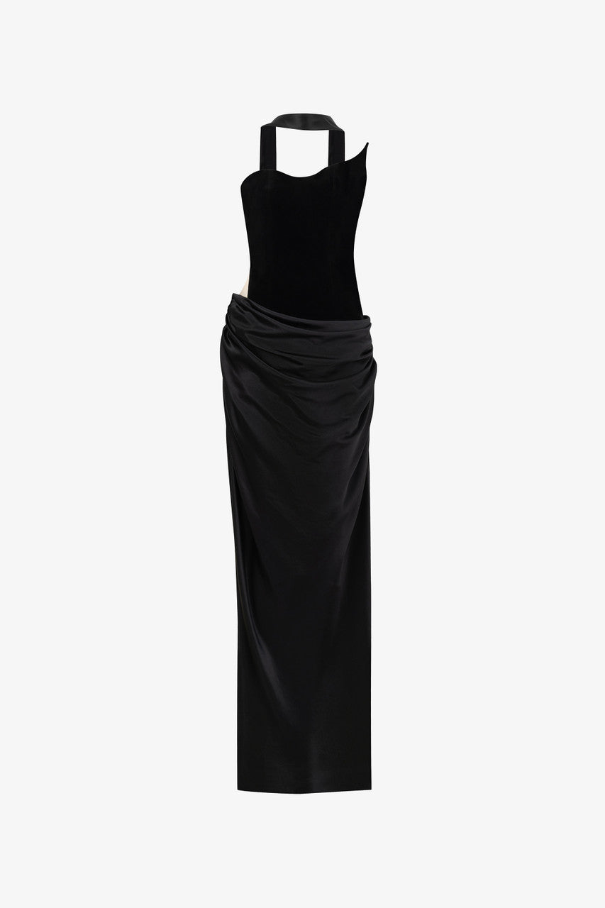 Architectural Corset Silk Velvet Gown With Scarf & Gloves 2