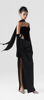 Architectural Corset Silk Velvet Gown With Scarf & Gloves 5