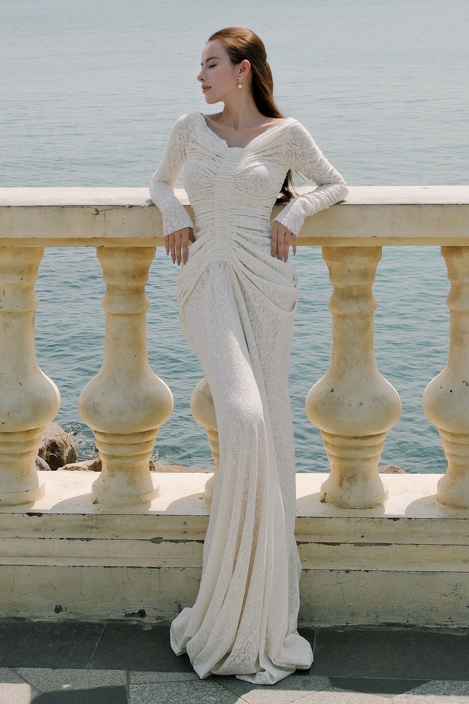 Corvea Ruched Maxi Dress Cream White / XL