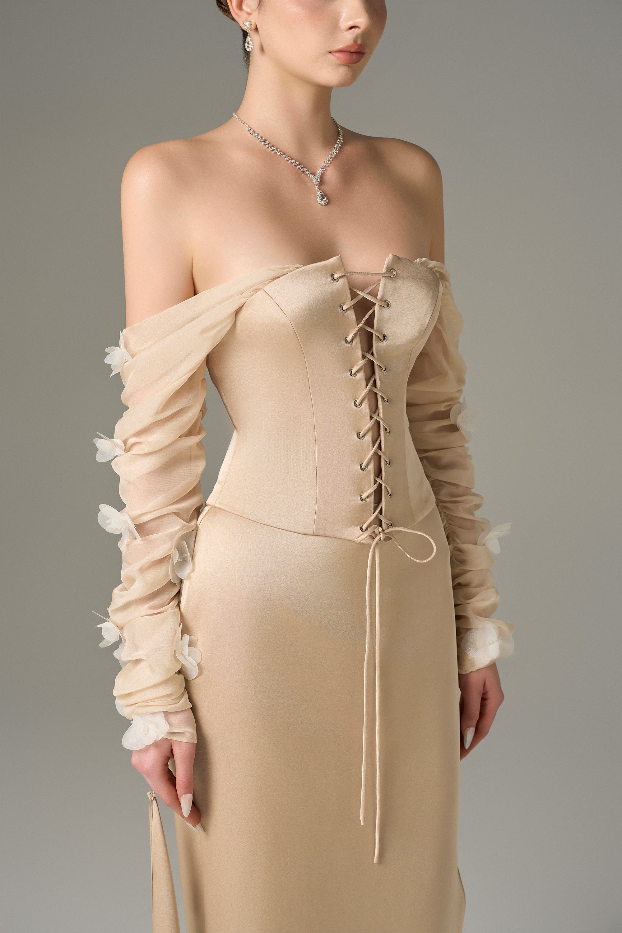 Alluring Silk Chiffon Corset Top & Maxi Set 3