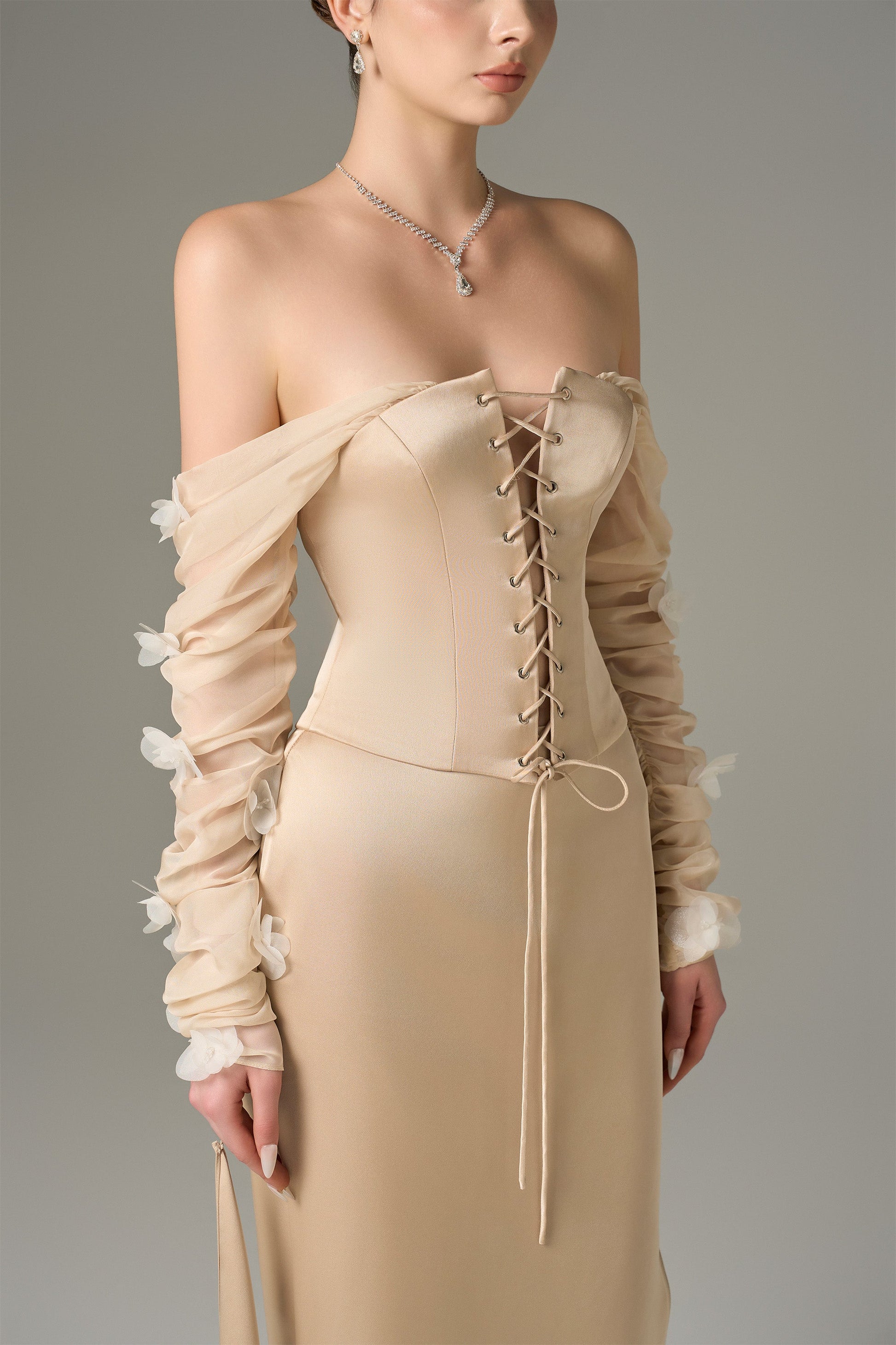 Alluring Silk Chiffon Corset Top & Maxi Set 3