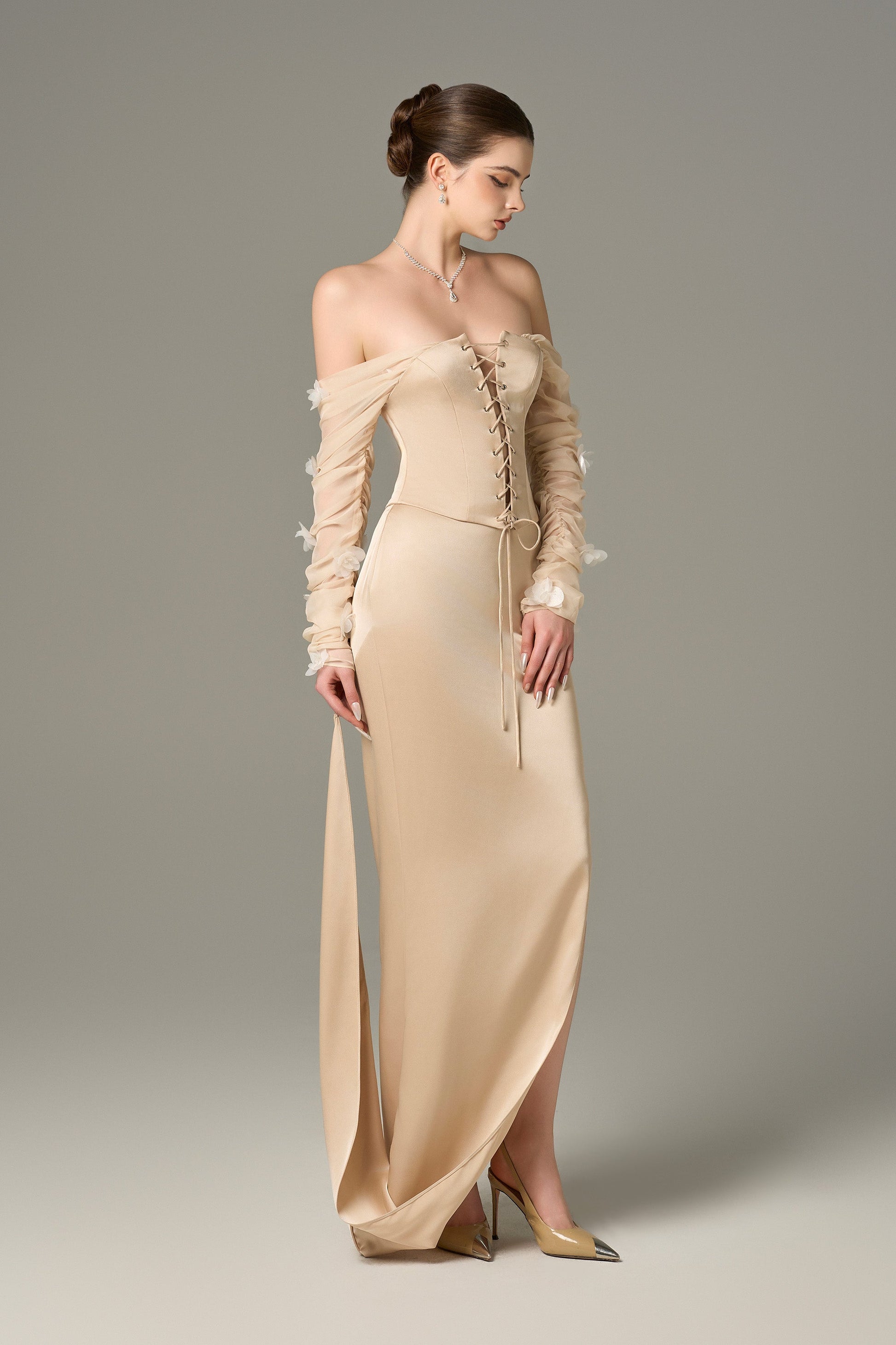 Alluring Silk Chiffon Corset Top & Maxi Set 5