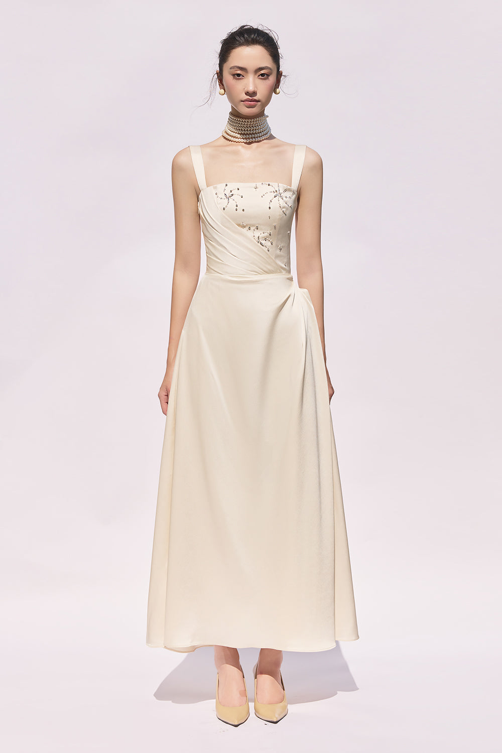 beige midi dress formal Women's Cressa Draped Midi Dress Beige S/M/L/Customize MEAN BLVD