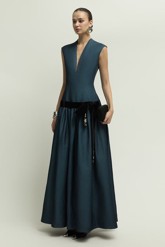 Cricklade V-Neck Gathering Maxi Dress - MEAN BLVD