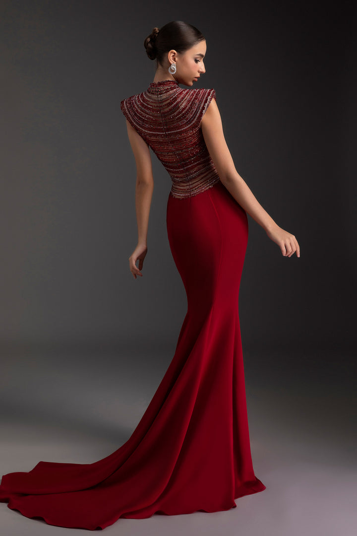 Crimson Mermaid Rhinestone Maxi Dress - MEAN BLVD