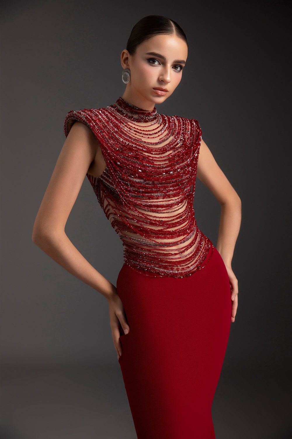 crimson cocktail dress Kira Ribbed Knit Sleeveless Midi Dress in crimson