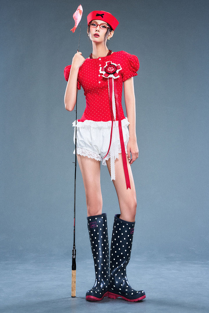 Crimson Puff Sleeve Cotton Top - MEAN BLVD