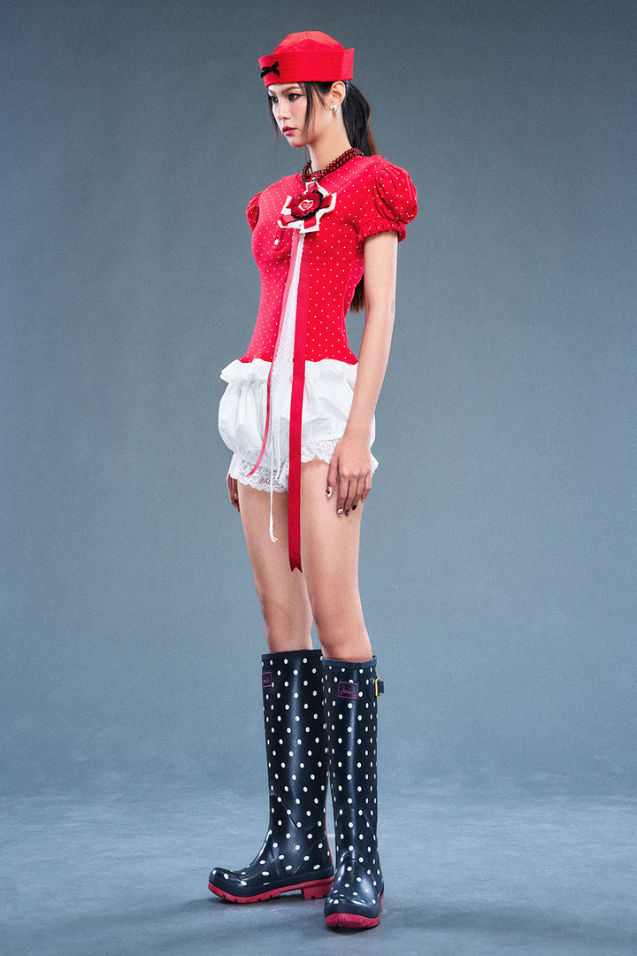 Crimson Puff Sleeve Cotton Top - MEAN BLVD