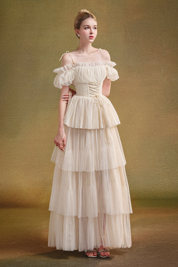 Cruel Summer Cold Shoulder Sleeve Gathering Maxi Dress - MEAN BLVD