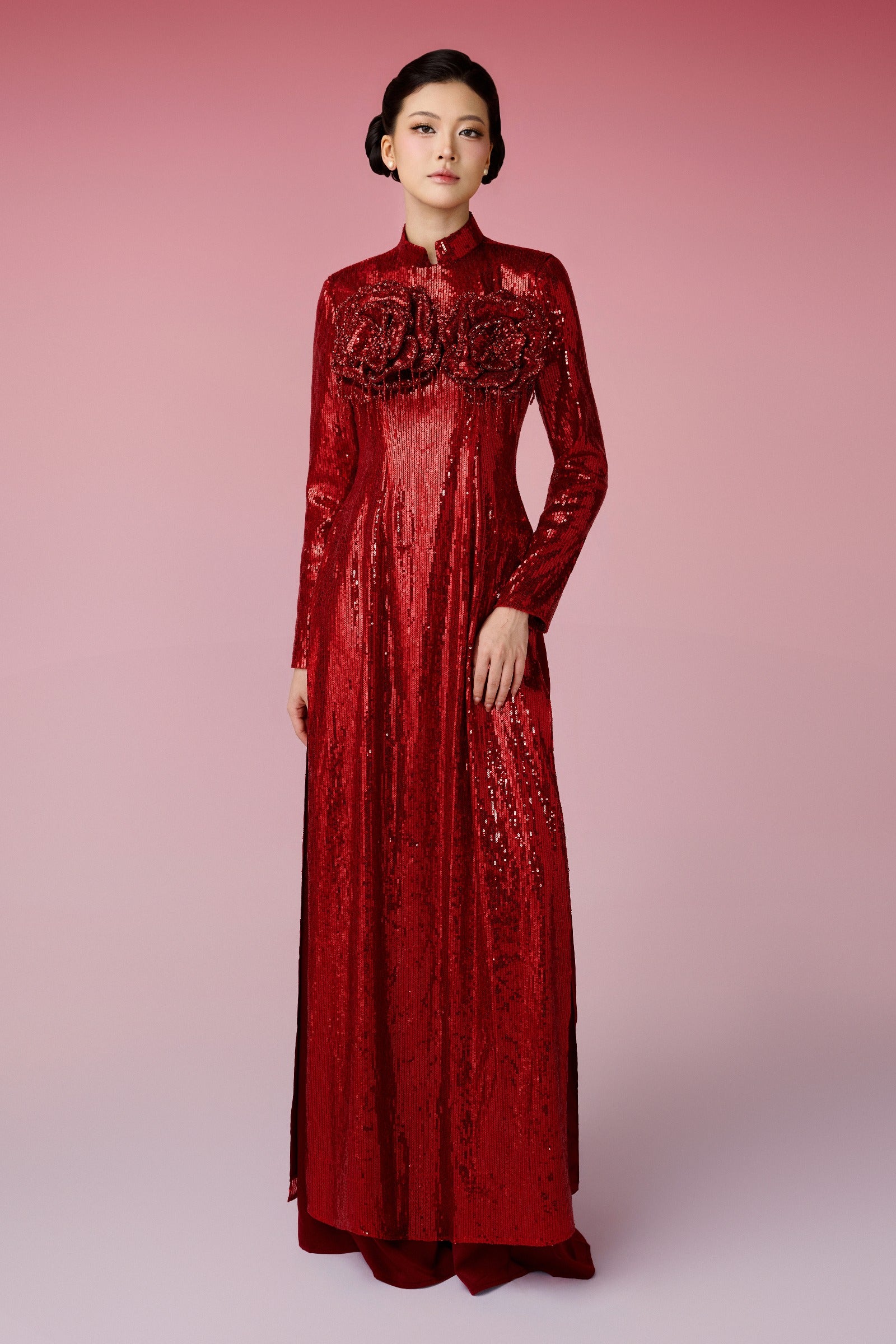 Cam Sa Applique Ao Dai Set