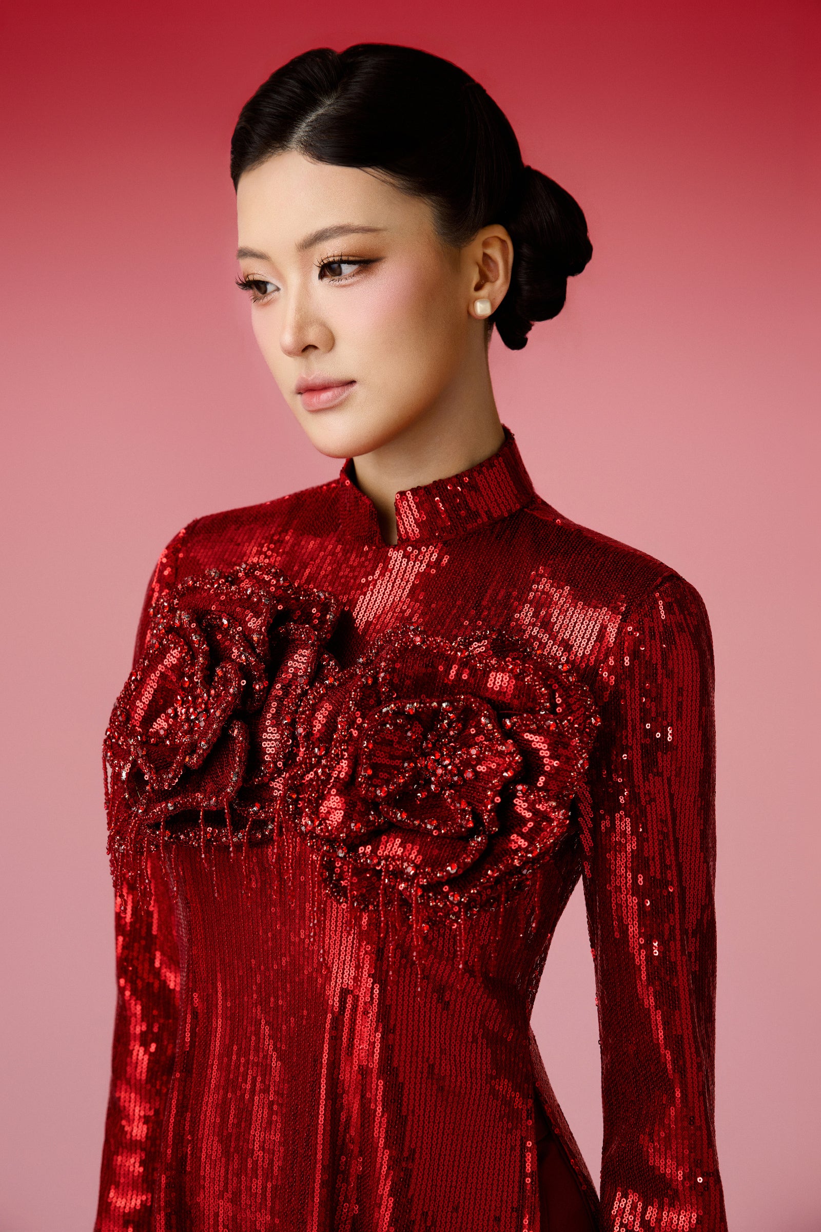 Cam Sa Applique Ao Dai Set