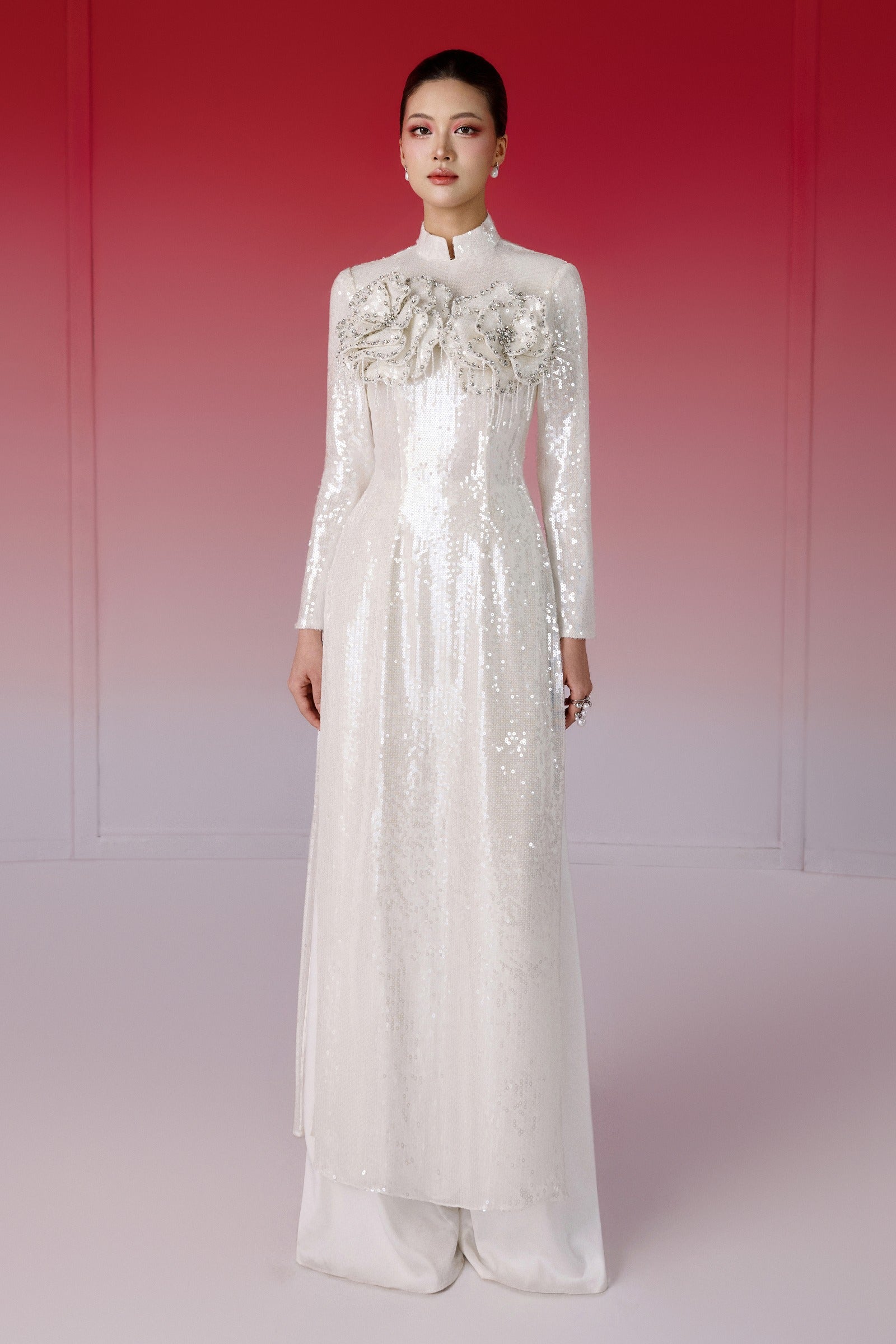 Cam Sa Applique Ao Dai Set