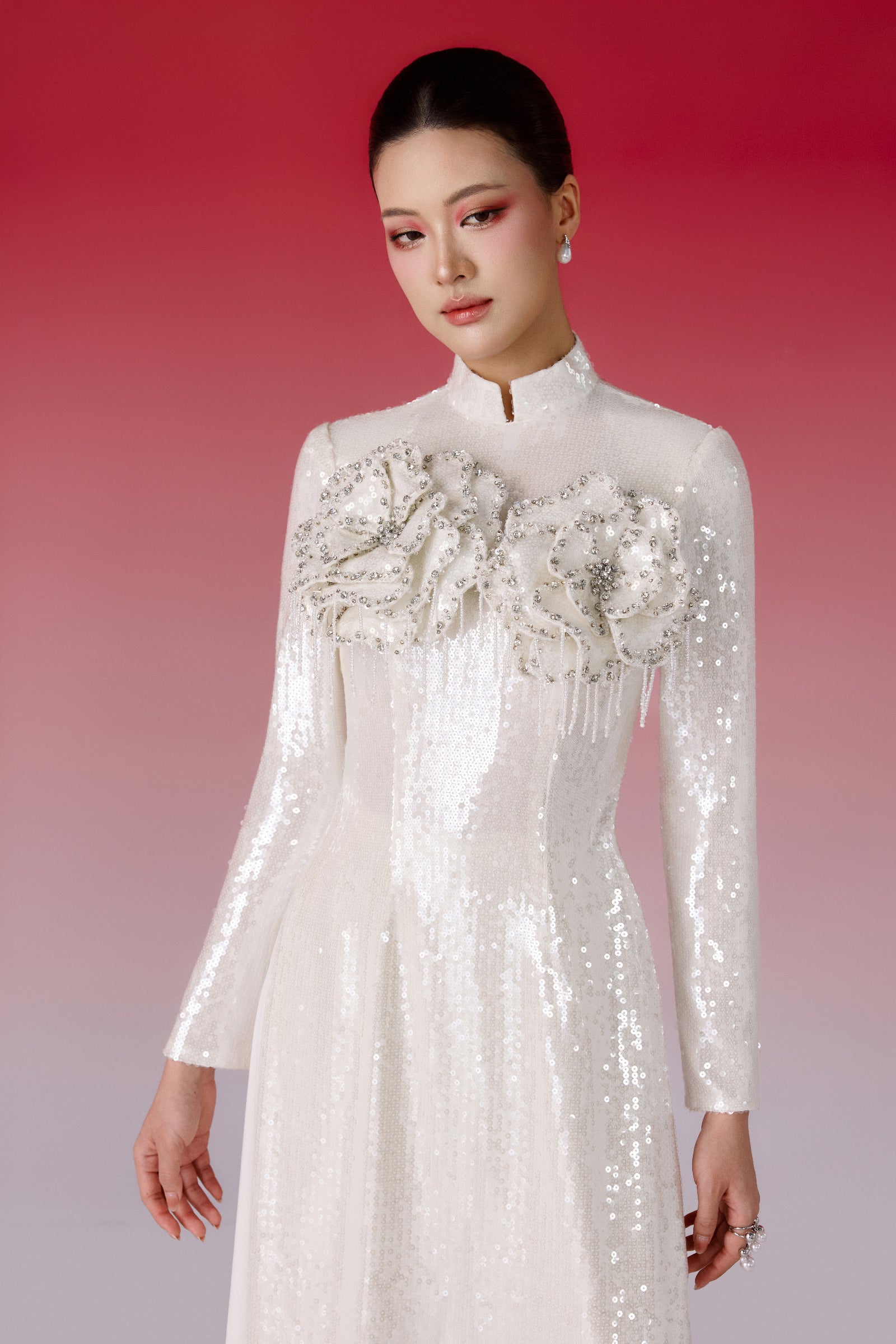 Cam Sa Applique Ao Dai Set