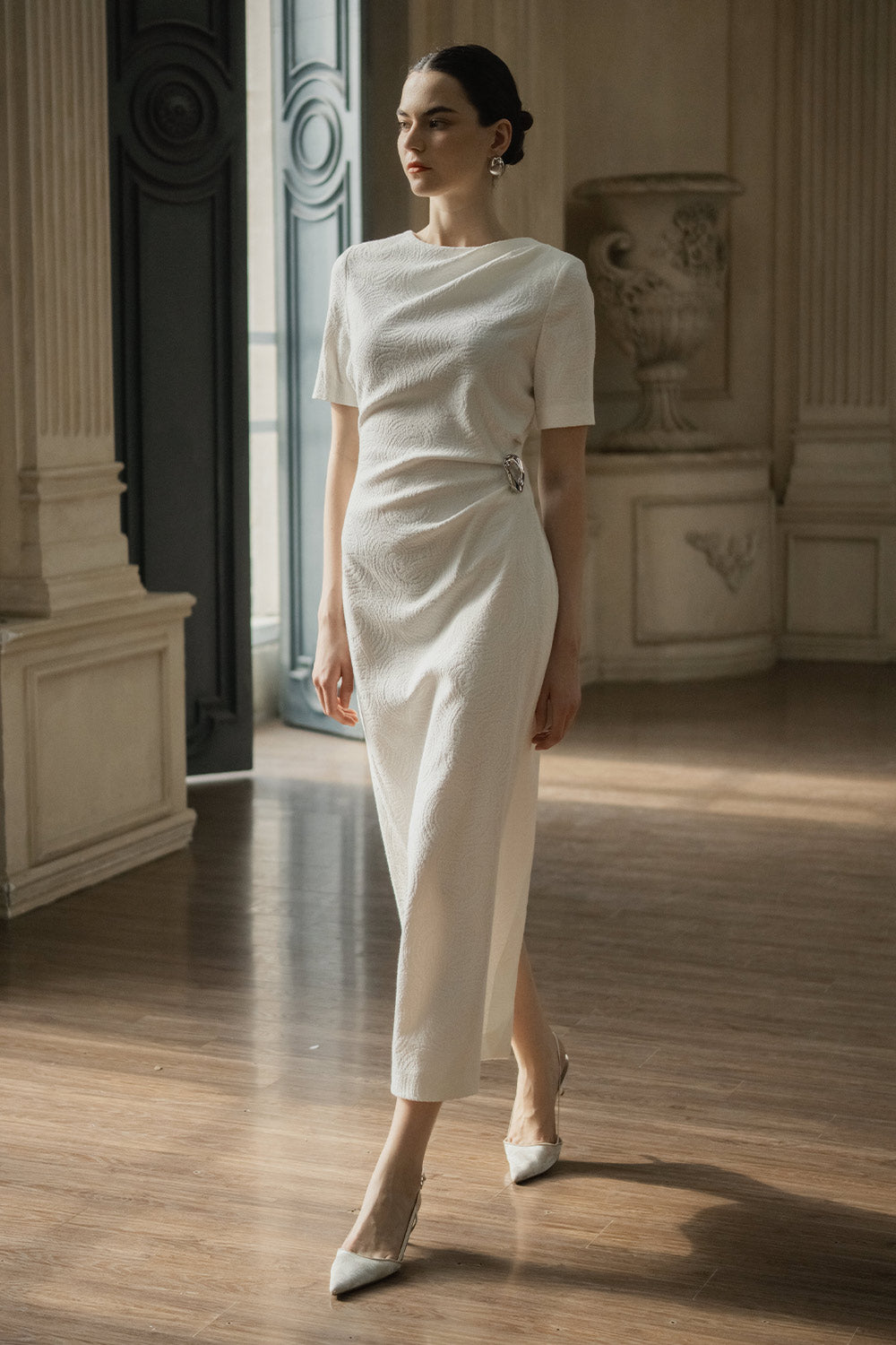 white christmas dresses White Cotton Poplin Midi Dress main image 0
