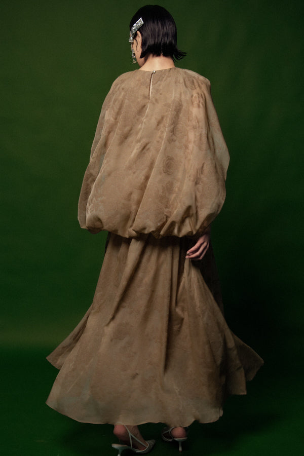 Bong Benh Blouson Boat Neck Organza Ankle Length Dress