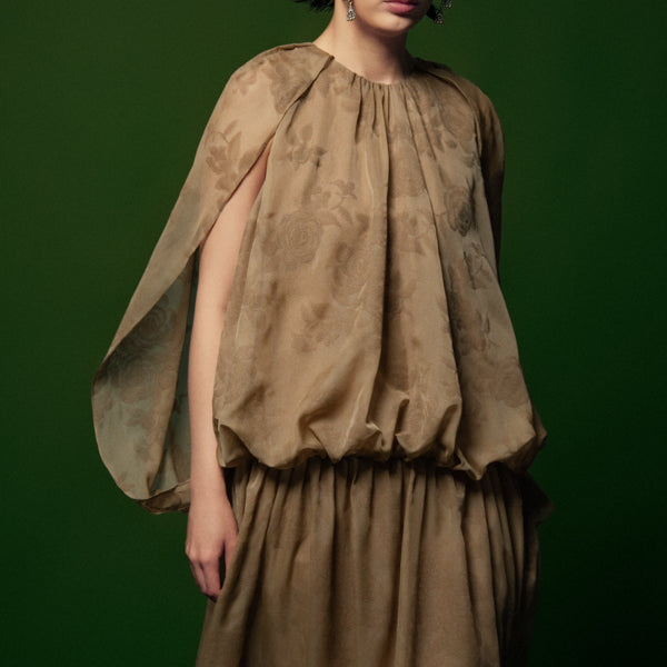 Bong Benh Blouson Boat Neck Organza Ankle Length Dress