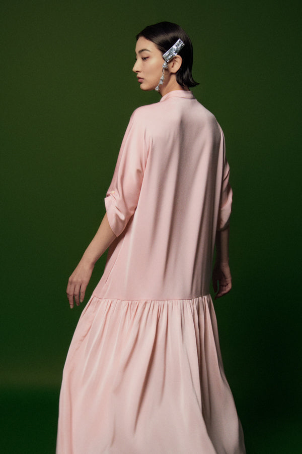 Ngoc Thuy Drop Waist Middle Sleeved Silk Ankle Length Dress