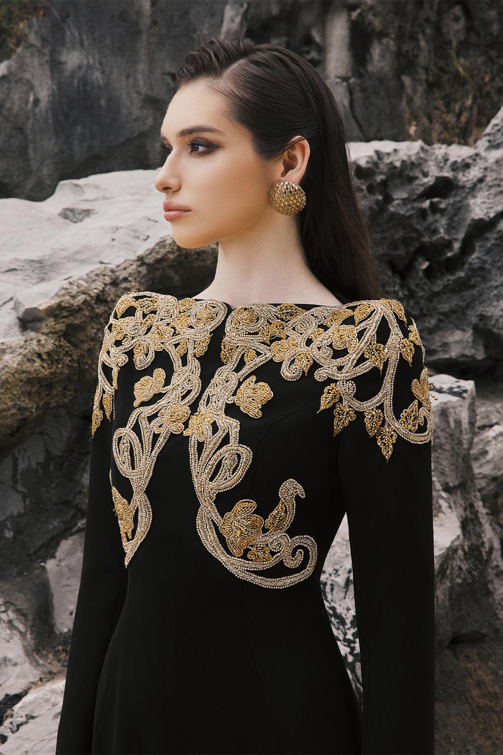 Sariah A-line Embroidered Crepe Floor Length Dress