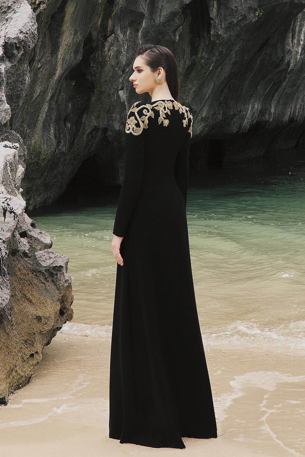 Sariah A-line Embroidered Crepe Floor Length Dress