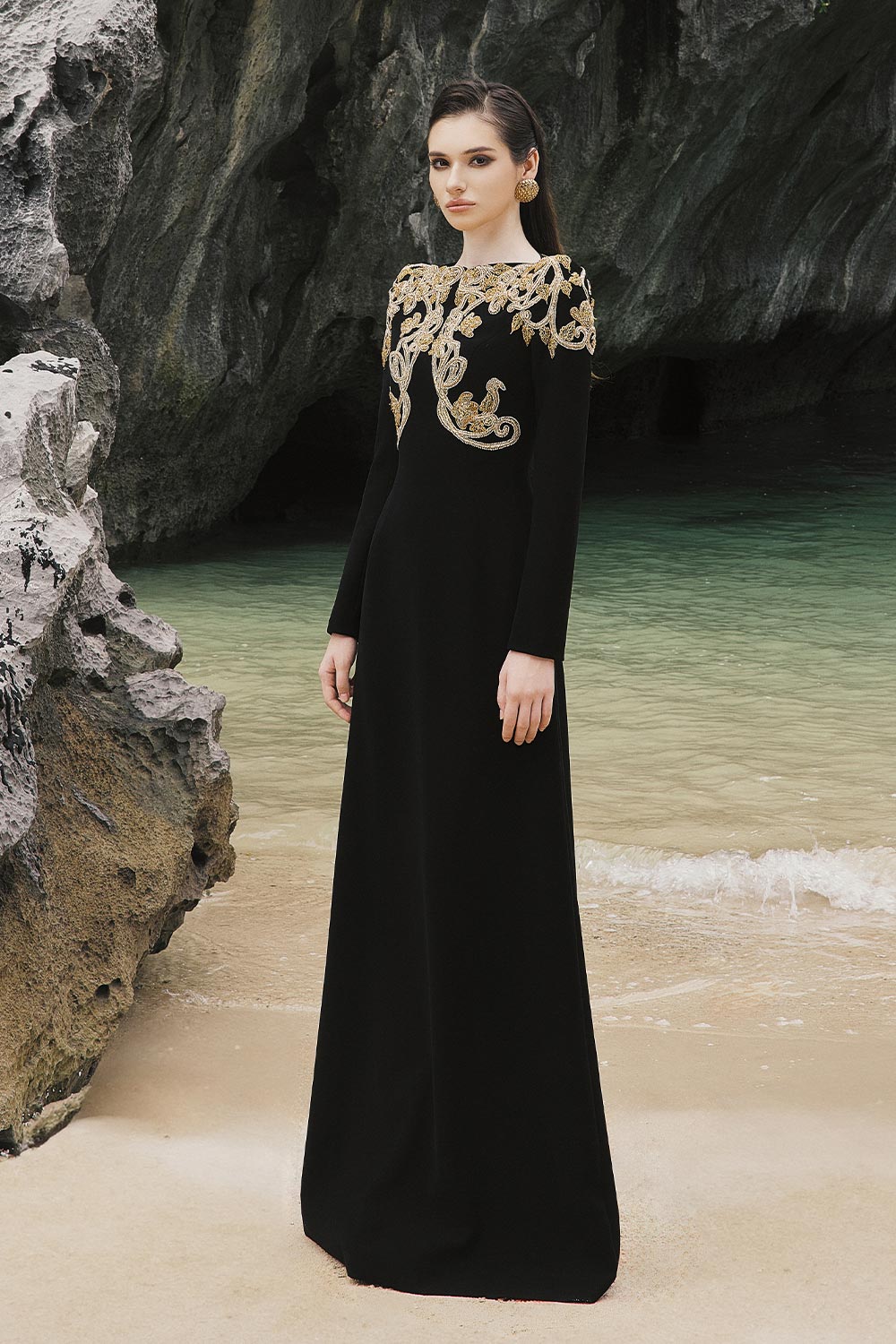 Sariah A-line Embroidered Crepe Floor Length Dress