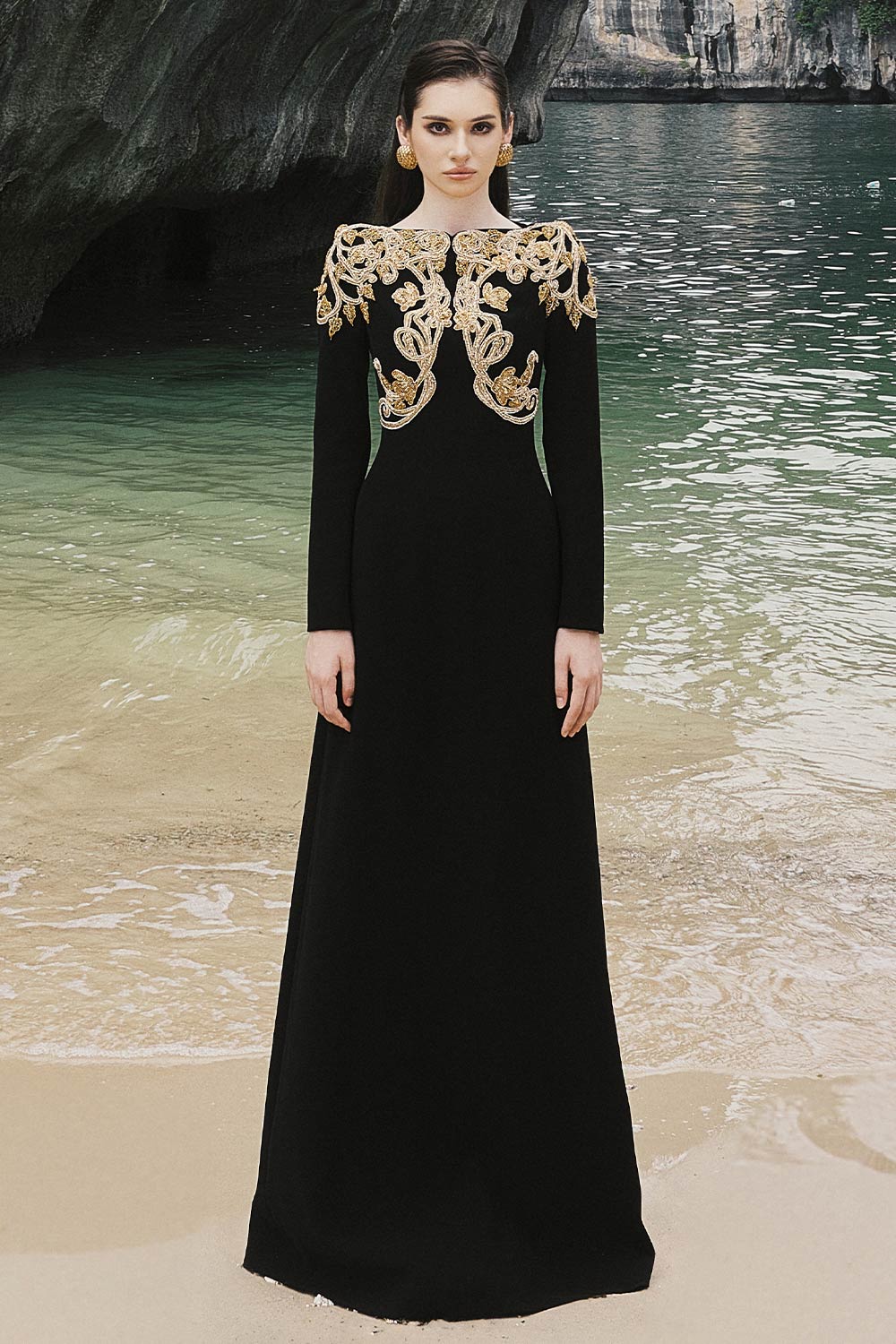 Sariah A-line Embroidered Crepe Floor Length Dress