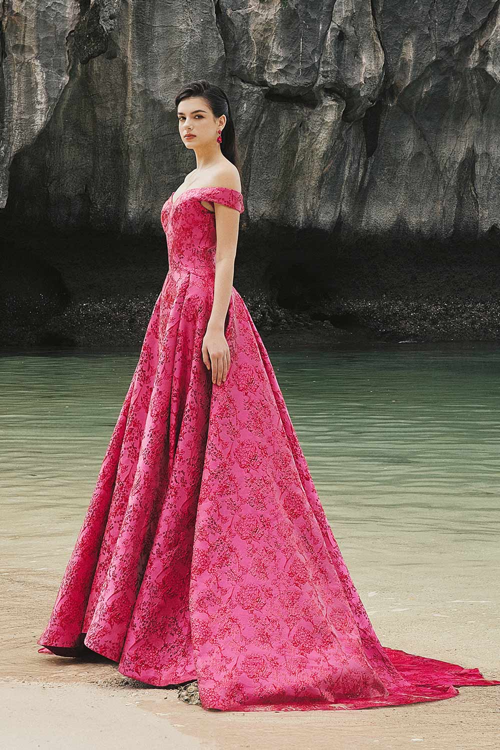 off shoulder brocade dress MGNY By Morilee 2070005 Sleeves Gown Product length is measured from the underarm to the hem of the product. Women's Malaya Ball Gown Off-Shoulder