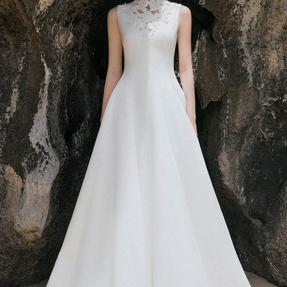 Mabel A-line Wavy Satin Floor Length Dress