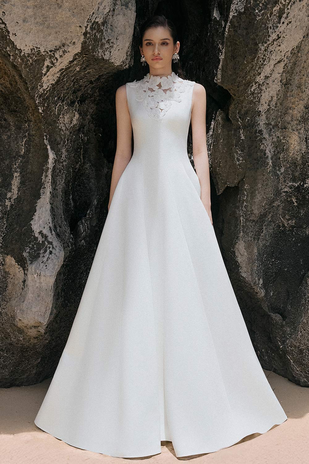 Mabel A-line Wavy Satin Floor Length Dress