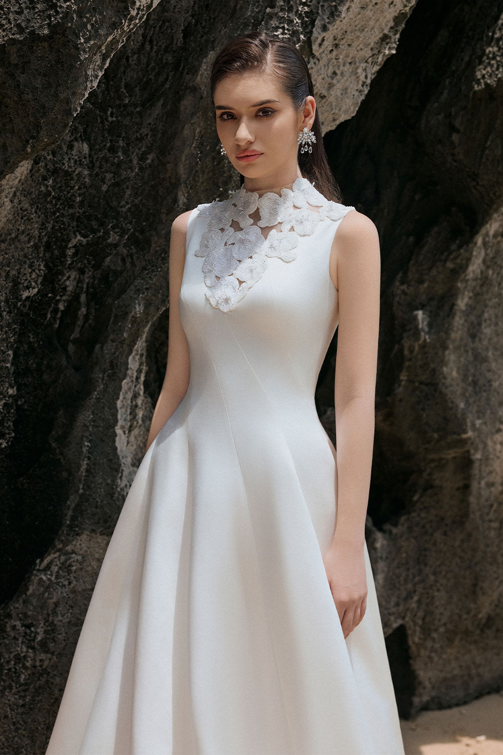 Mabel A-line Wavy Satin Floor Length Dress