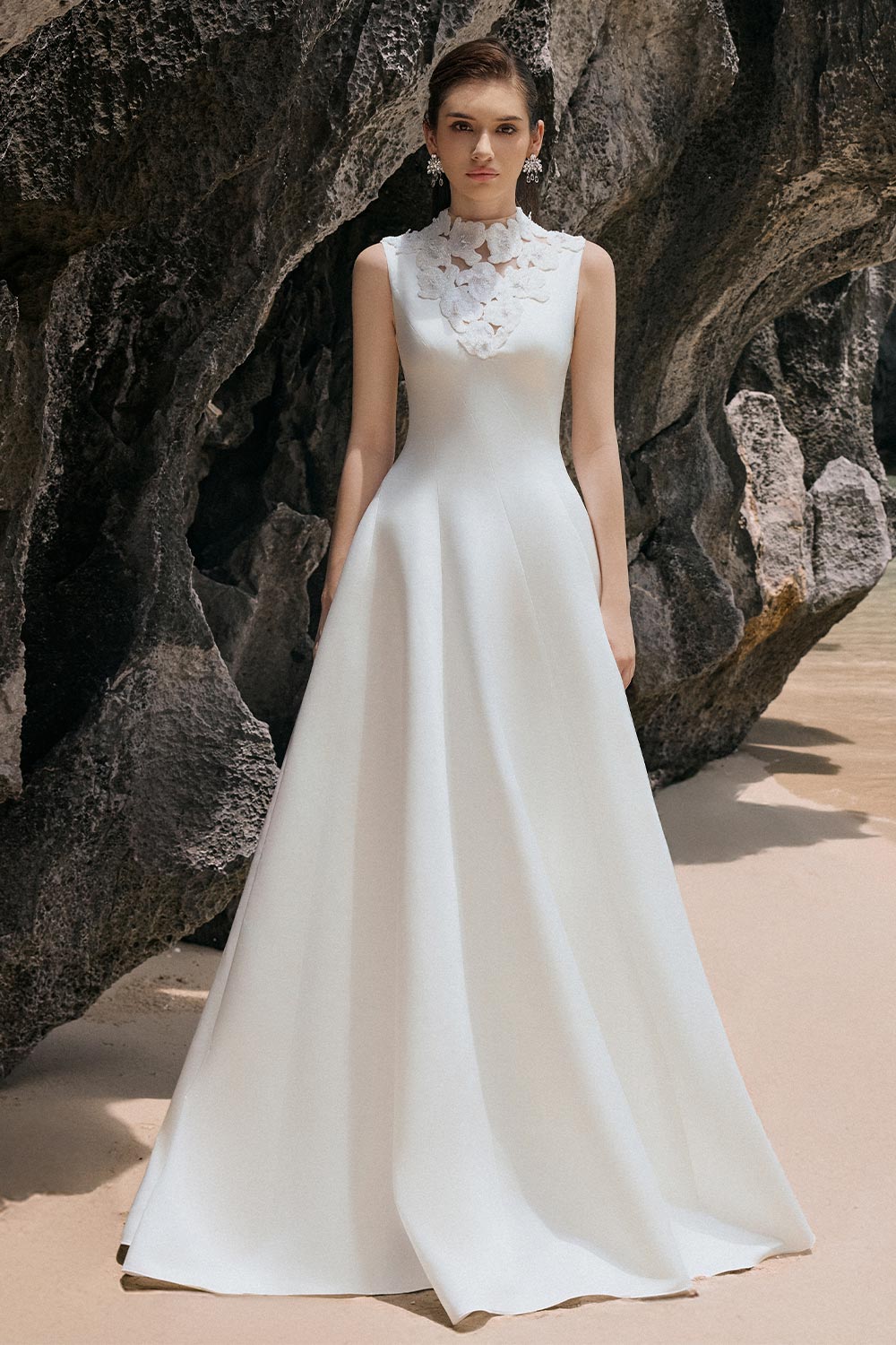 Mabel A-line Wavy Satin Floor Length Dress