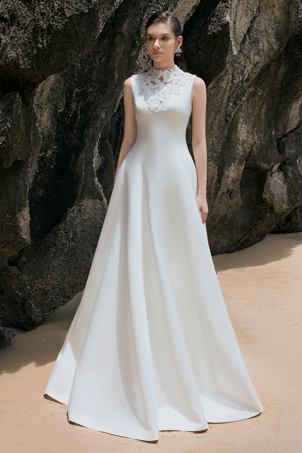 Mabel A-line Wavy Satin Floor Length Dress