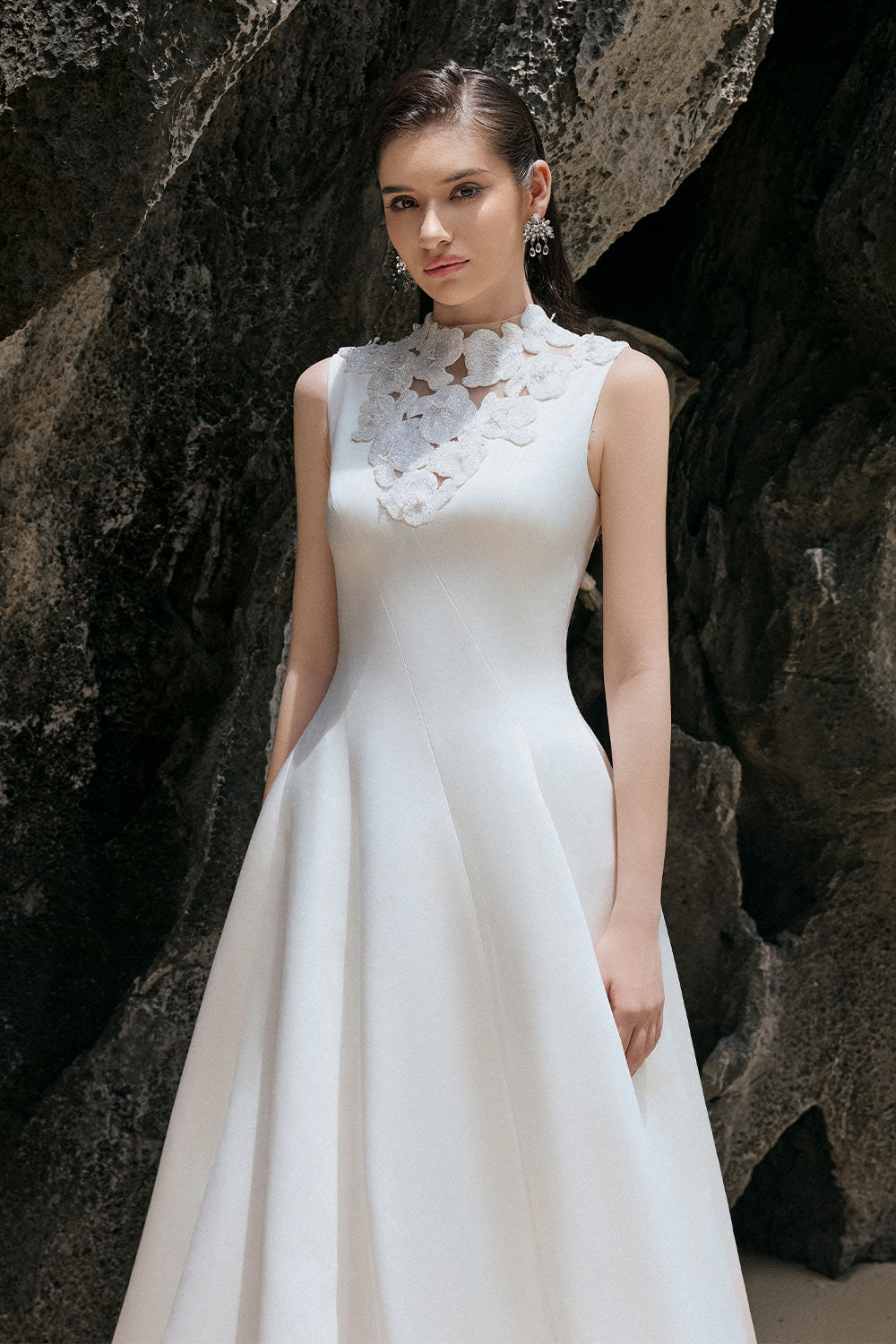 Mabel A-line Wavy Satin Floor Length Dress