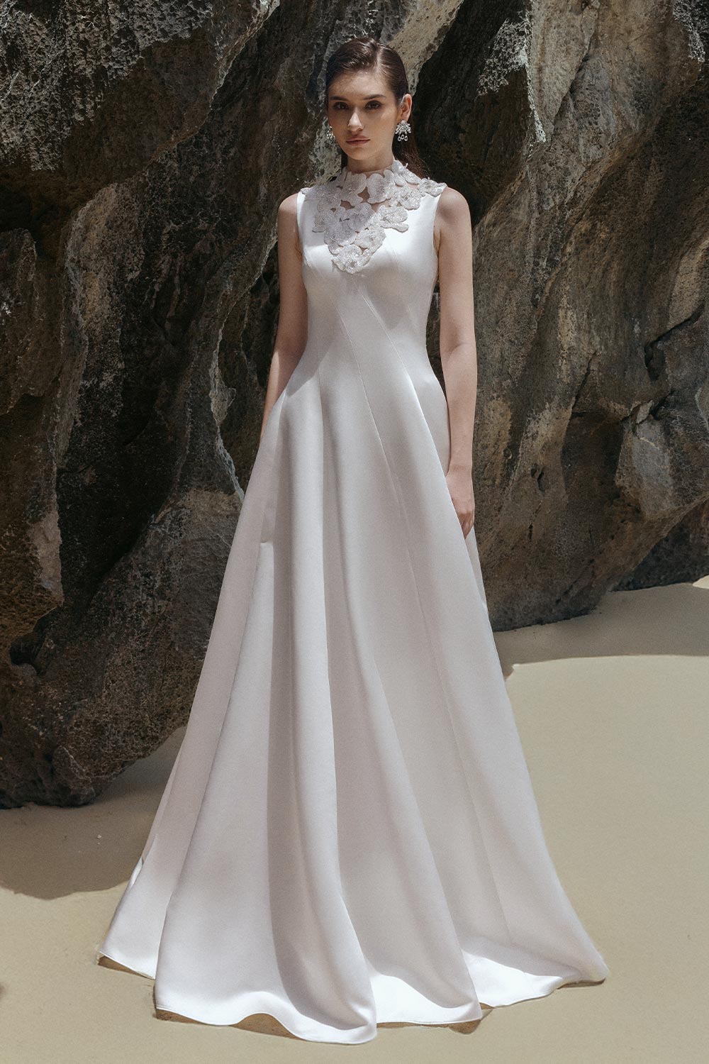 Mabel A-line Wavy Satin Floor Length Dress