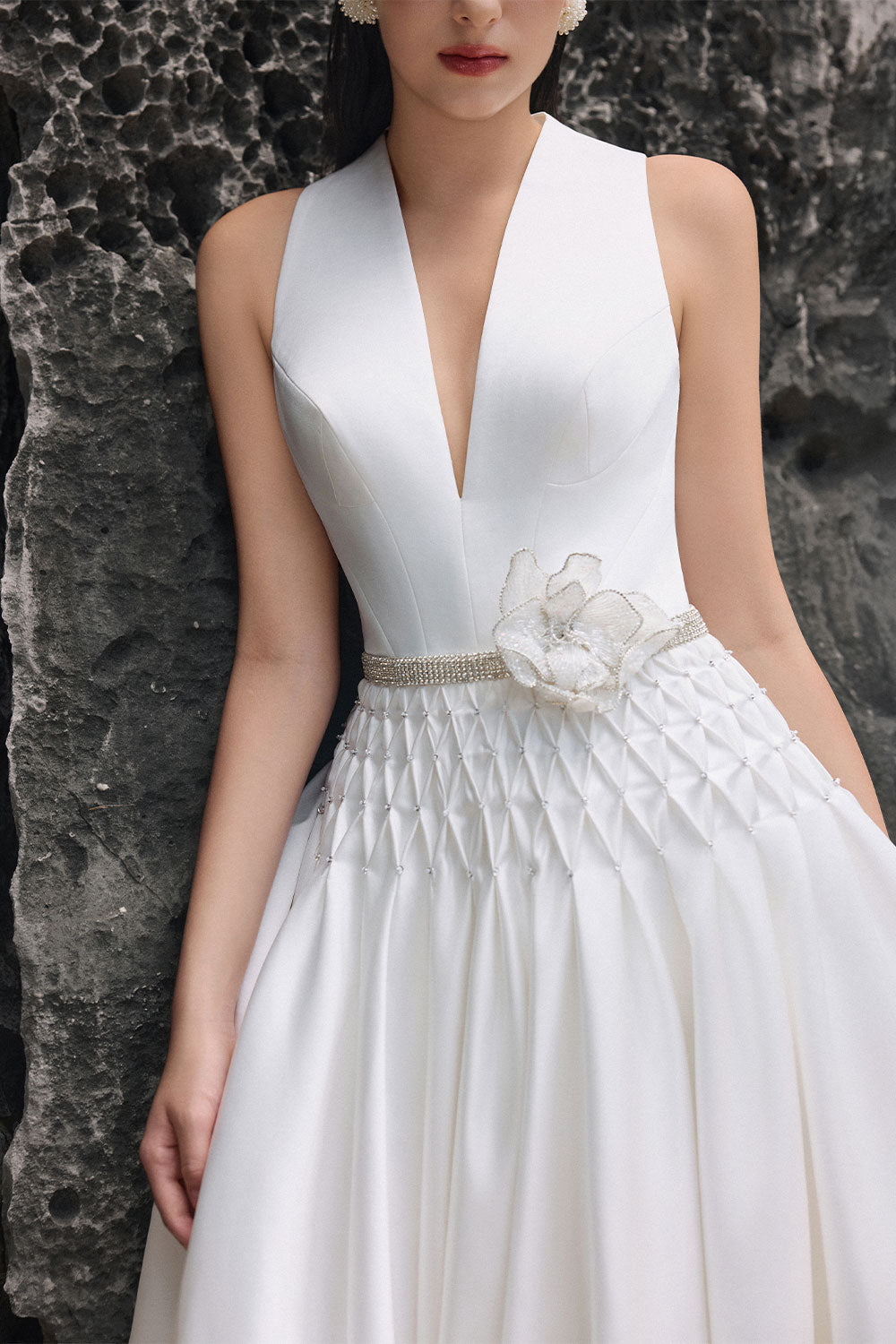 Adelynn Drop Waist Flared Taffeta Floor Length Dress