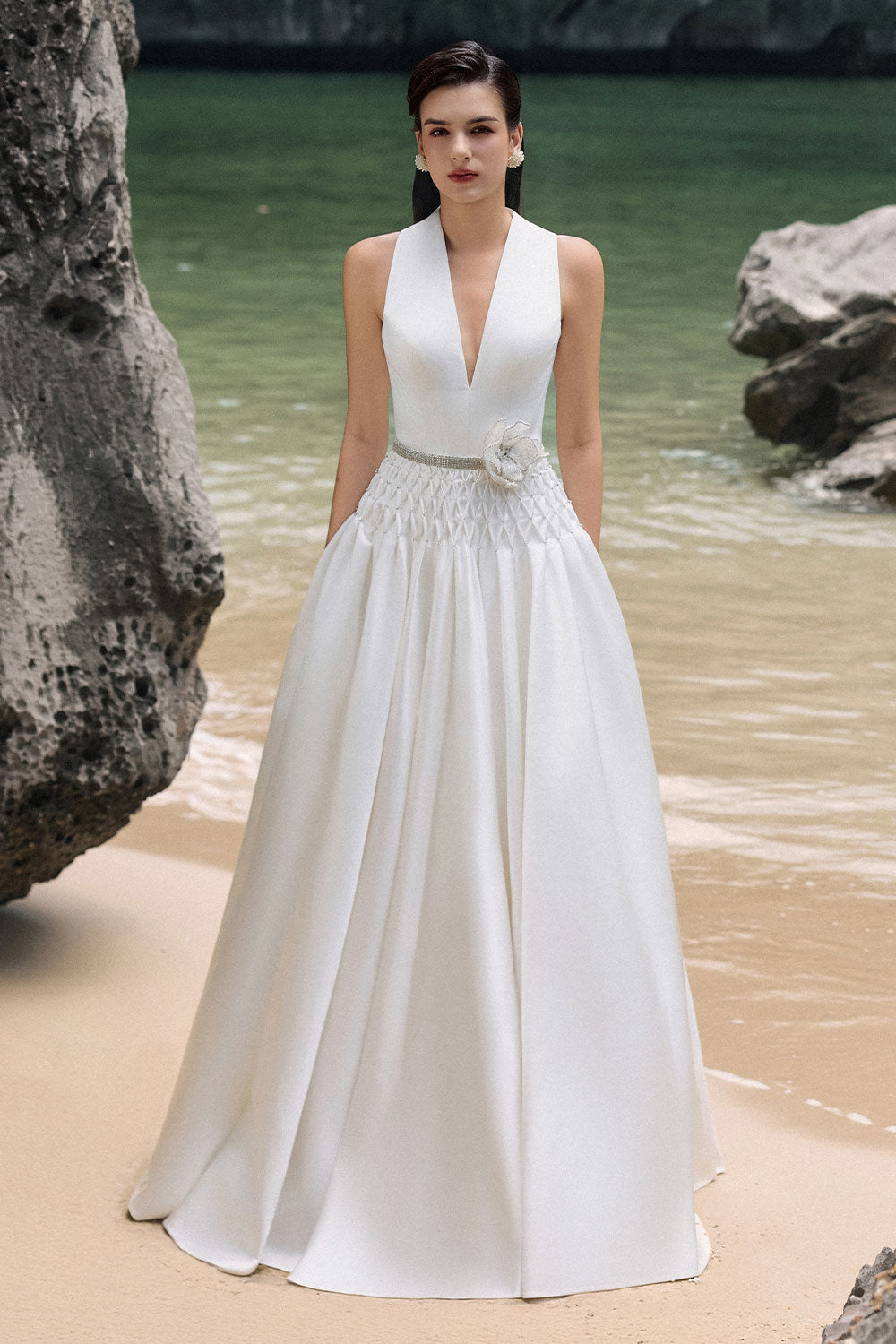Women's Adelynn Drop Waist Flared Taffeta Floor Length Dress XS/S/M/L/XL/XXL/Customize/White/MEAN BLVD White / S