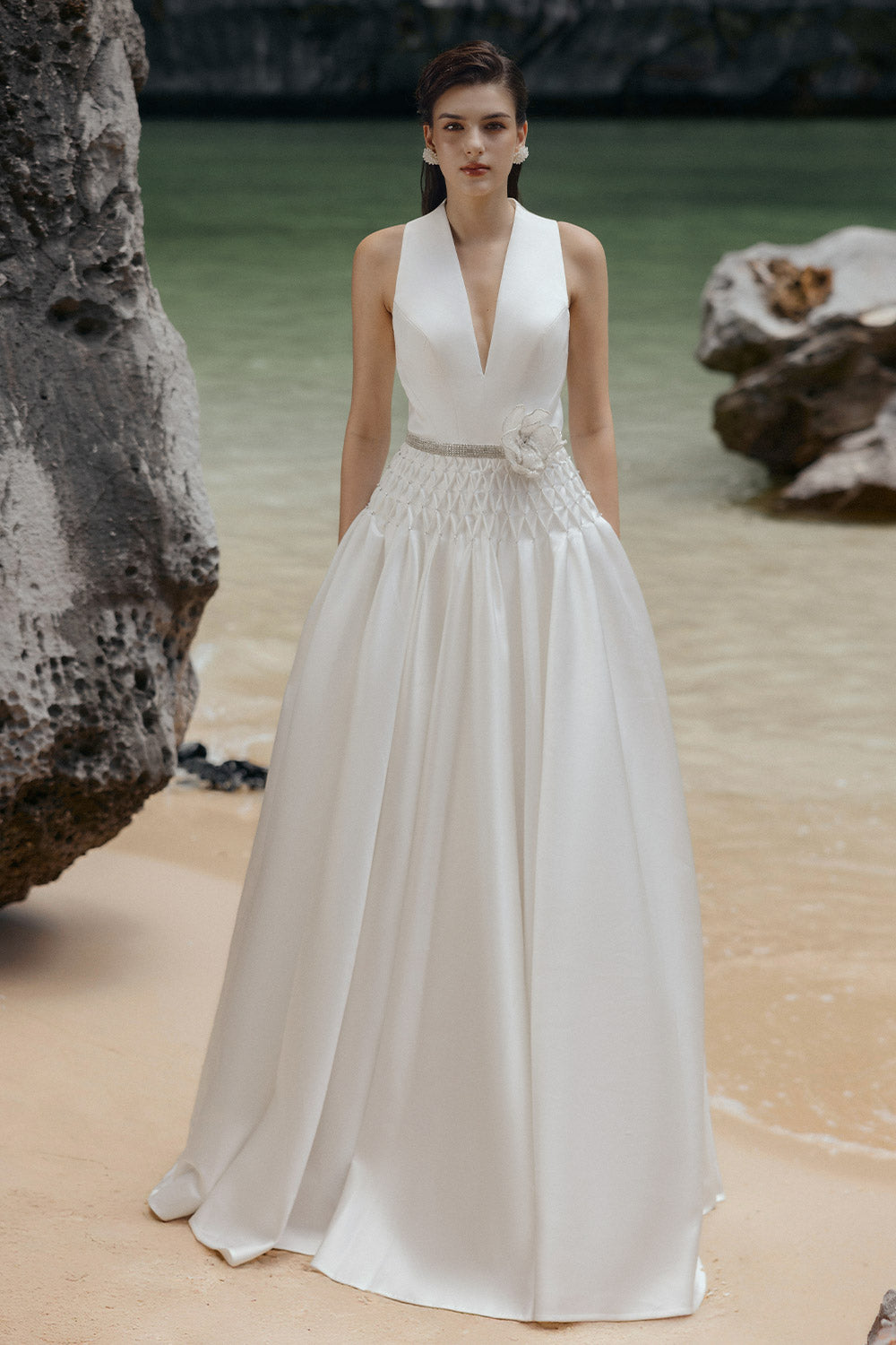 Women's Adelynn Drop Waist Flared Taffeta Floor Length Dress XS/S/M/L/XL/XXL/Customize/White/MEAN Blvd White / S