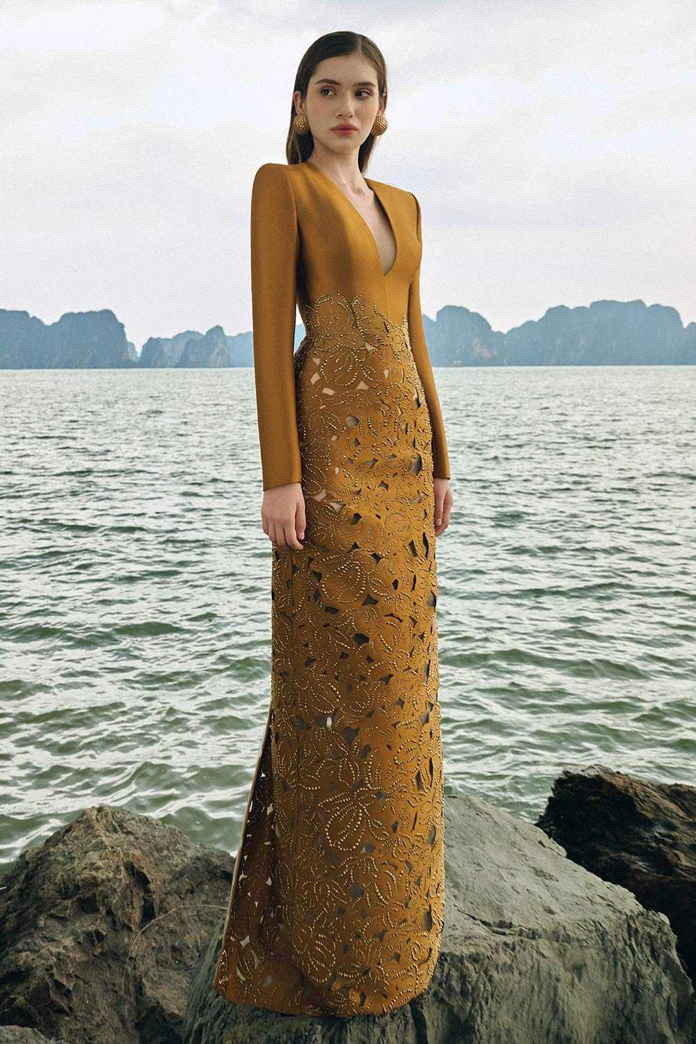 Taylor Sheath Floral Taffeta Floor Length Dress