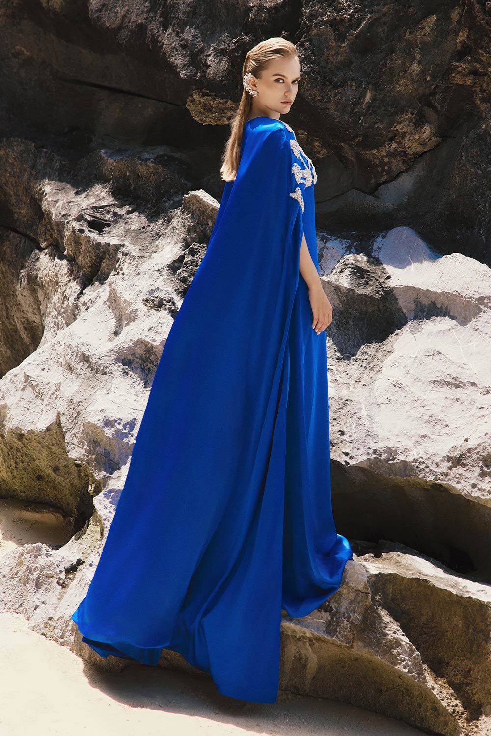 Penny Tent Cape Shoulder Silk Floor Length Dress